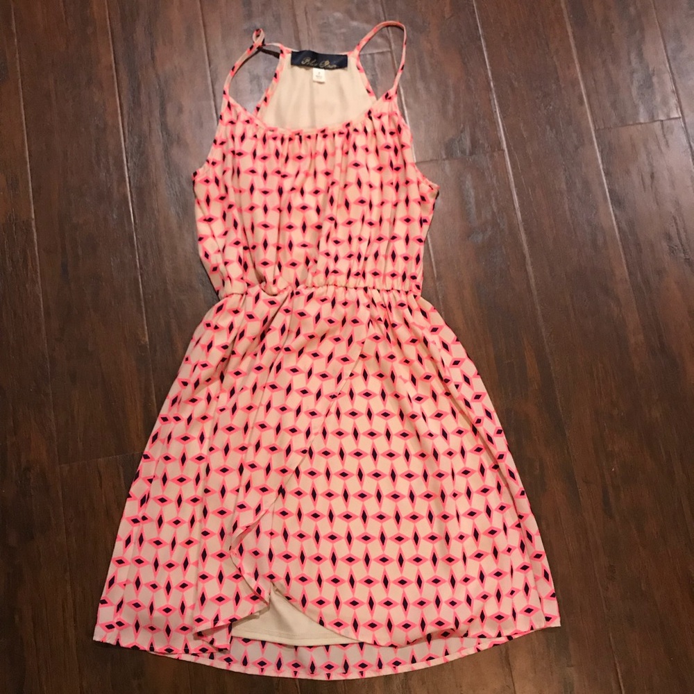 Neon pink and navy geometric sundress